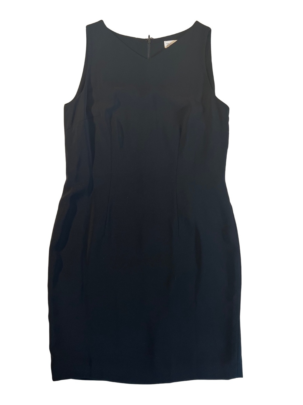 Valerie Stevens High V Neck Black Midi Sheath Dress
